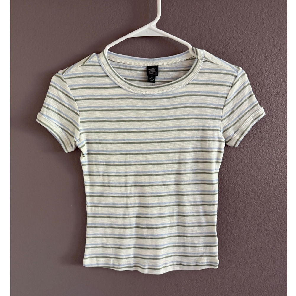Wild Fable Striped Short Sleeve Baby Tee Crew Neck Green Blue XS